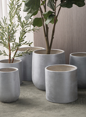 大型花盆花器摆件组合水泥花盆直筒高款大口径灰色简约个性特大号
