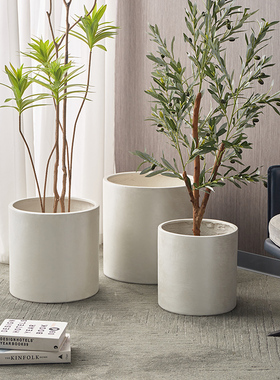 大型美泥水泥花盆特大号直筒高筒大口径40cm以上大码家用客厅摆件