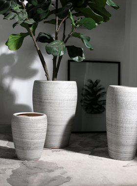 高款特大号花盆50cm以上40粗陶落地高脚陶瓷摆件客厅高筒北欧简约