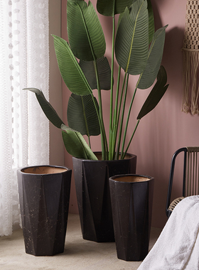 特大号陶瓷花盆黑色优雅高款方形超大30cm以上种大型绿植家用客厅