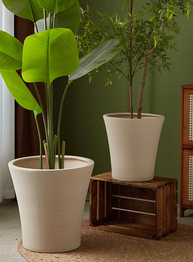 adee简约北欧风特大号陶瓷花盆大码圆口大口径透气高档家用商场