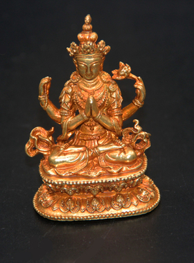 佛堂桌面摆件四臂观音黄铜佛像