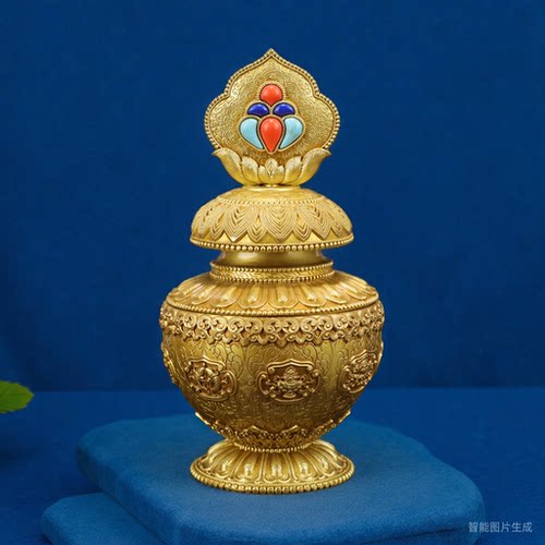慧宝黄铜摩尼宝瓶佛堂摆件财神