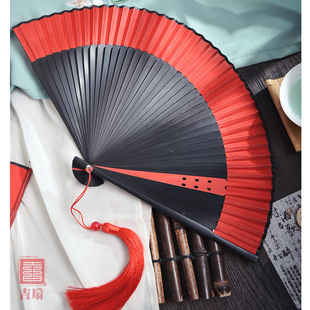 扇子折扇中国风红色舞蹈扇古风汉服旗袍走秀跳舞小竹新中式折叠扇