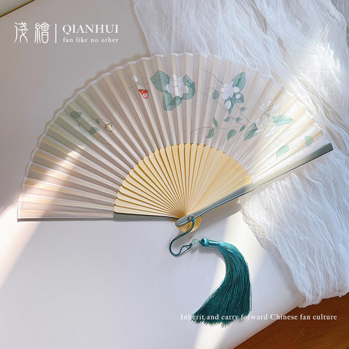 中国风随身折叠古典栀子花茉莉花折扇子汉服旗袍女式夏舞蹈扇