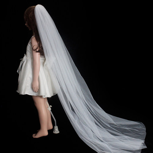 可爱新年演出女童长款拖地头纱