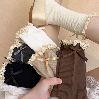 lolita法式蝴蝶结蕾丝花边袜子