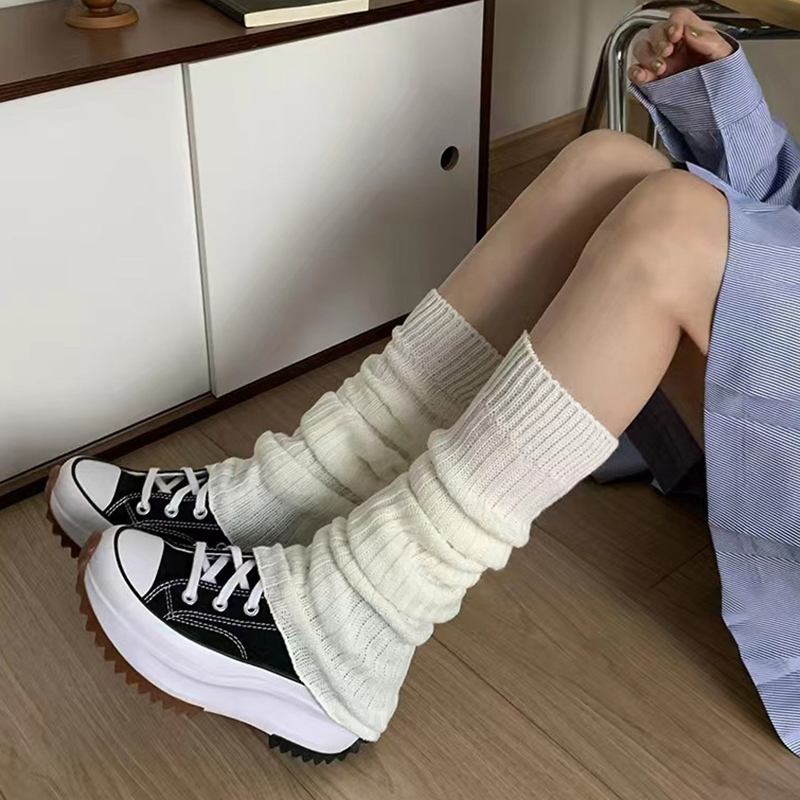 胖mm粗腿喇叭白色袜套堆堆袜女