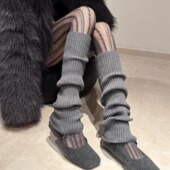 针织ik袜套50cm加长羊毛袜子女秋冬格雷系保暖灰色叠穿堆堆小腿套