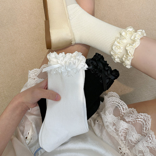 花边lolita蝴蝶结袜子女中筒袜
