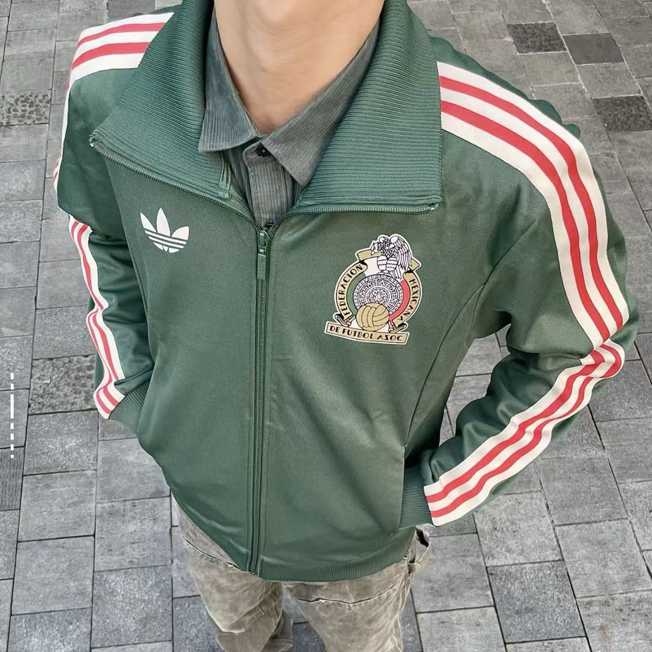 ADIDAS阿迪达斯正品墨西哥队足球文化复古立领运动夹克外套IU2175