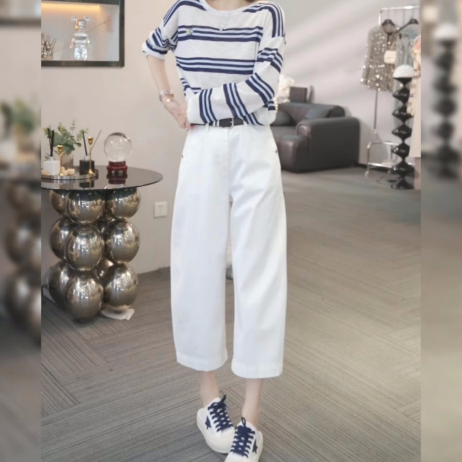 白色阔腿牛仔裤女夏季薄款高腰显瘦宽松百搭休闲直筒九分裤小个子