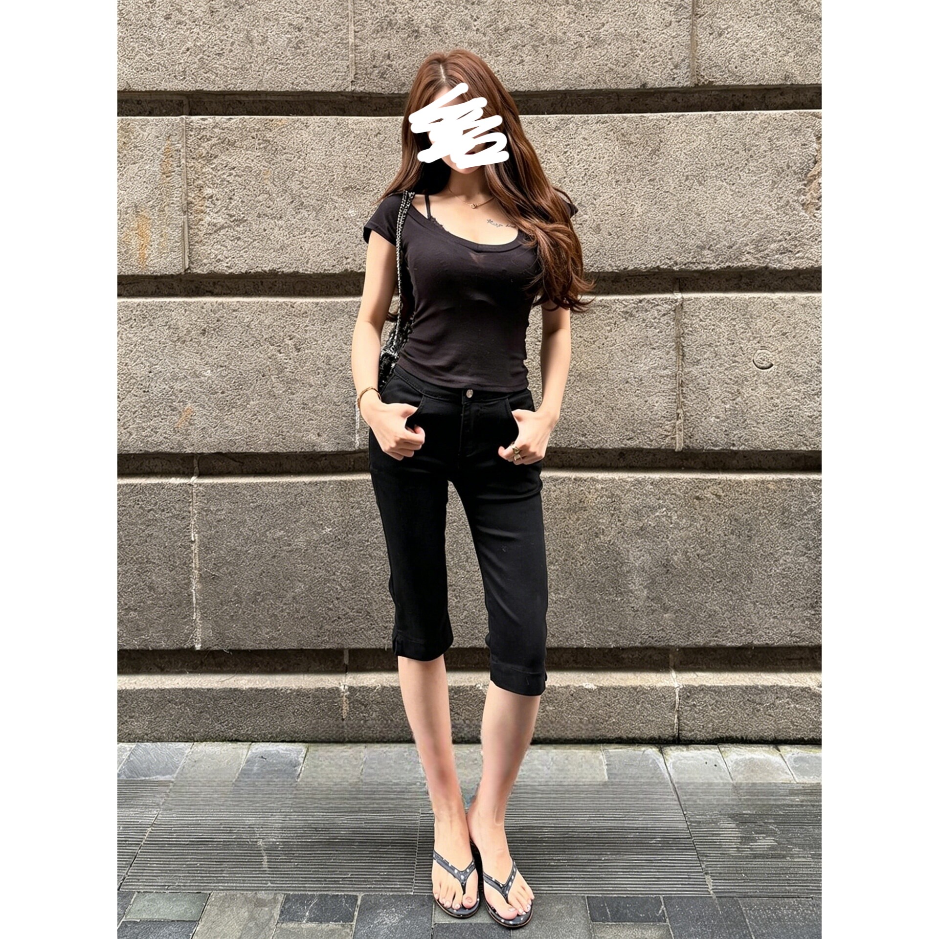 韩国ins黑色小脚紧身牛仔裤女夏季弹力修身显瘦开叉五六分裤中裤