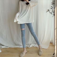 破洞牛仔裤女2025年新款夏秋季高腰洋气显瘦百搭修身紧身小脚裤潮