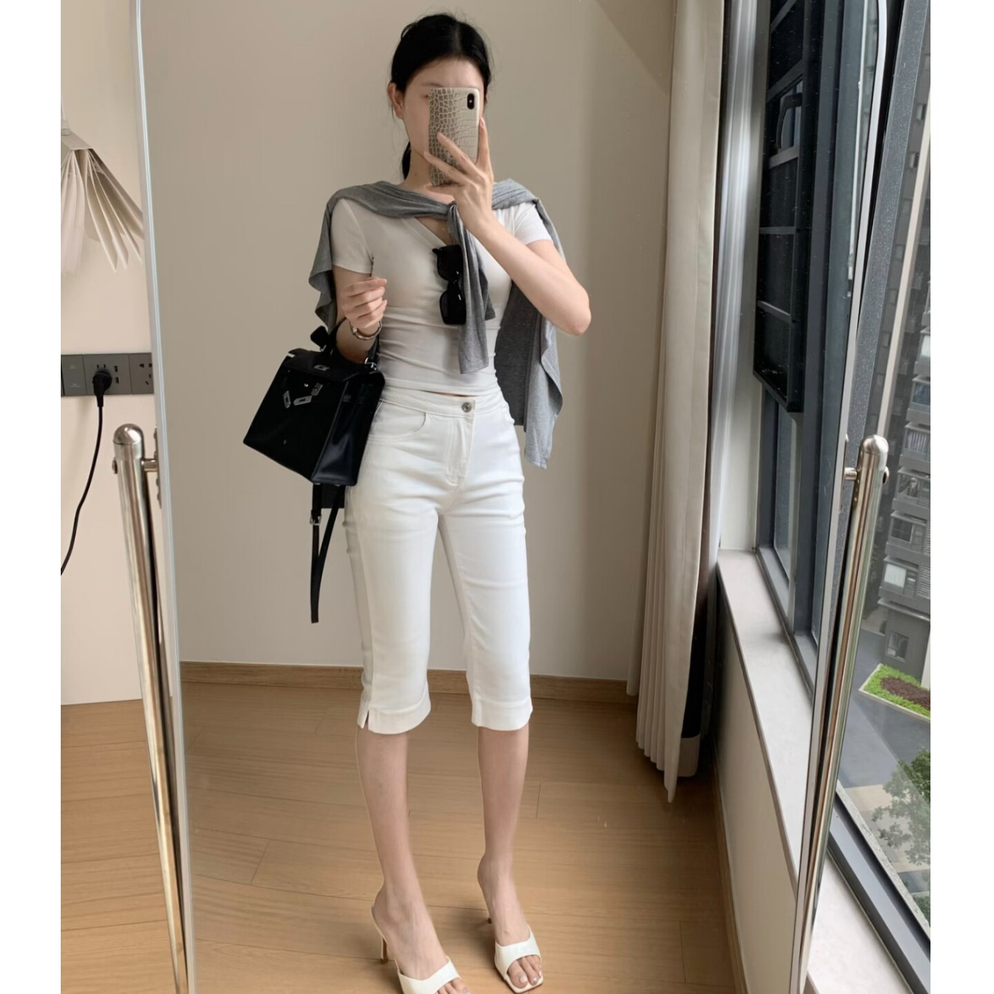 欧版白色五分裤弹力小脚牛仔裤女士夏季薄款修身紧身显瘦百搭中裤
