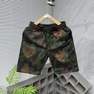 男夏季 潮流休闲裤 薄款 宽松直筒运动五分裤 速干沙滩裤 迷彩印花短裤