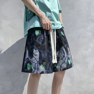 涂鸦休闲百搭沙滩裤 薄款 男女同款 青少年大码 子 小熊短裤 五分裤 夏季