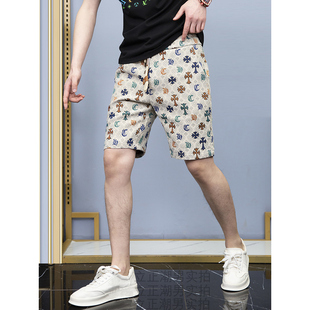 短裤 青年款 松紧腰五分印花休闲裤 欧货中裤 沙滩裤 2026潮流直筒男士