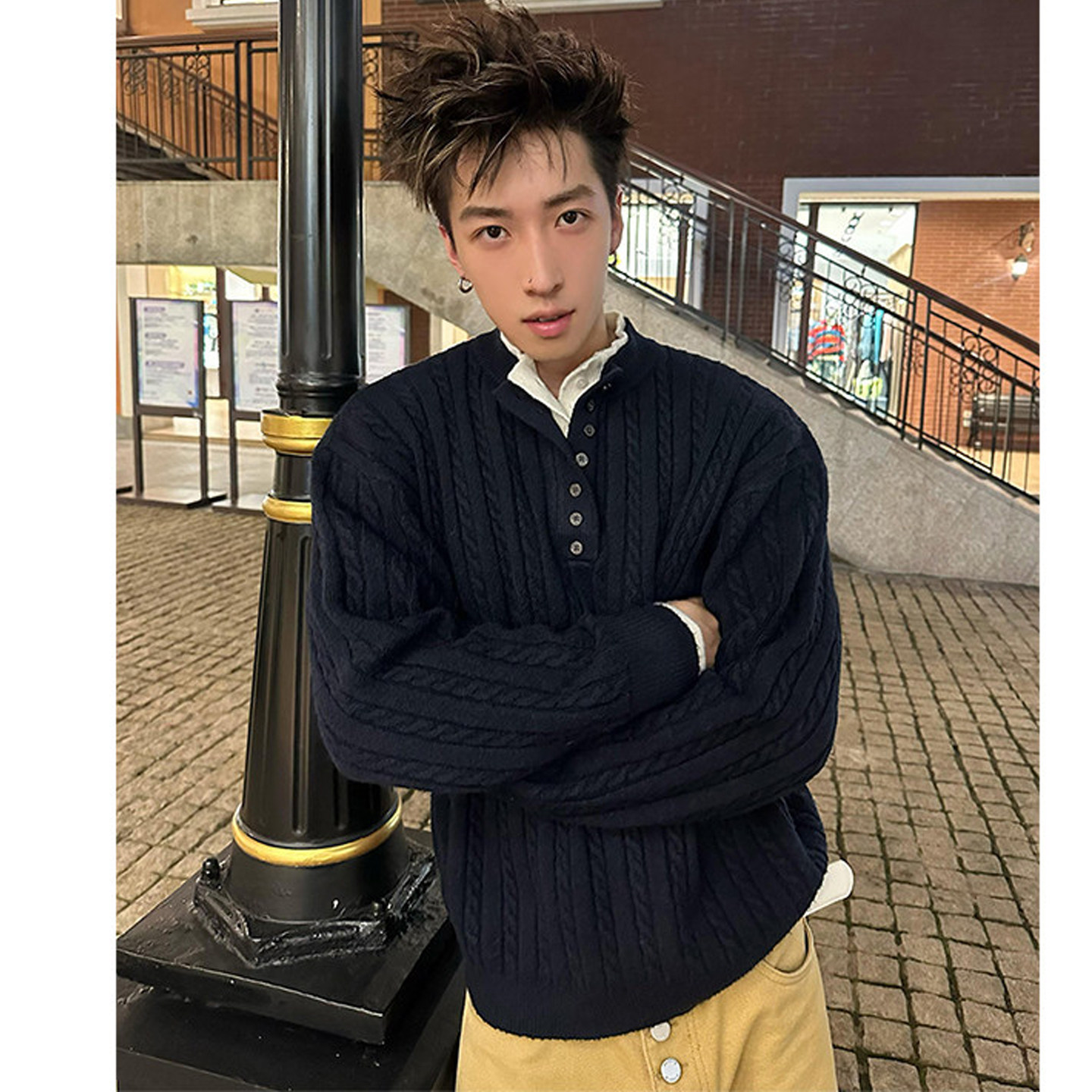 毛衣男针织毛衫潮牌帅气美式复古