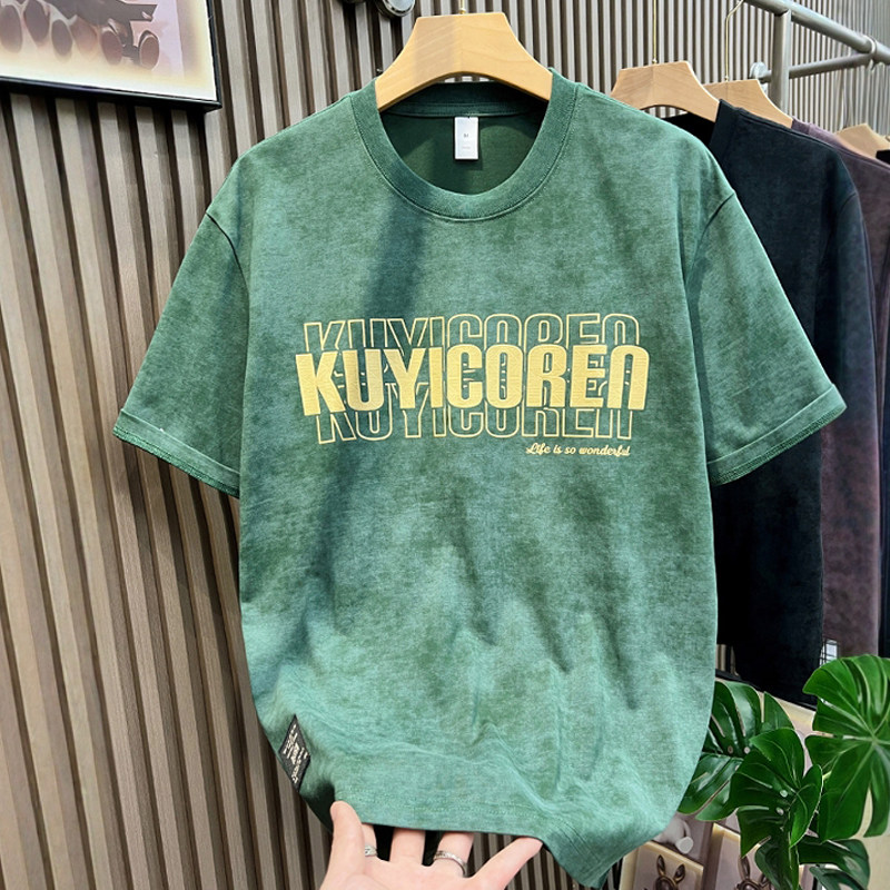 2026夏季新款潮牌印花男士短袖t恤美式重磅纯棉舒适百搭圆领T恤衫