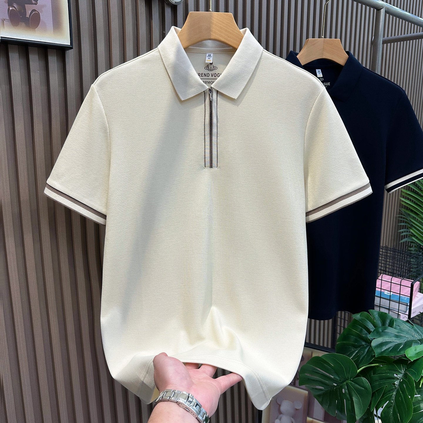 半拉链翻领短袖t恤男夏季透气男士polo衫休闲中年体恤上衣宽松薄