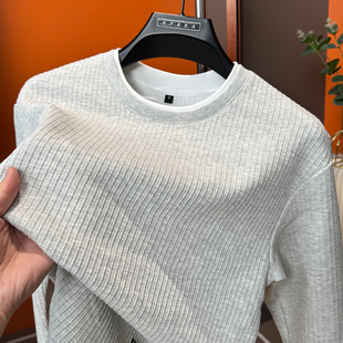 肌理感假两件圆领卫衣男款秋冬季加厚套头上衣服宽松t恤长袖纯色