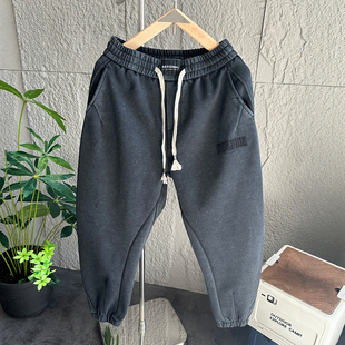 秋季 卫裤 阔腿水洗针织百搭休闲裤 时尚 男士 潮流宽松束脚哈伦裤 新款