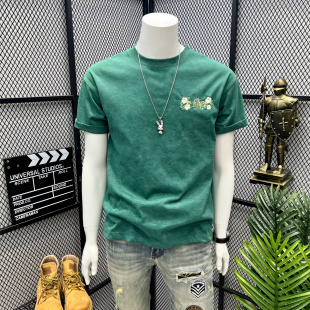 刺绣重磅短袖T恤男夏季2025新款美式上衣宽松青少年男生半袖衣服