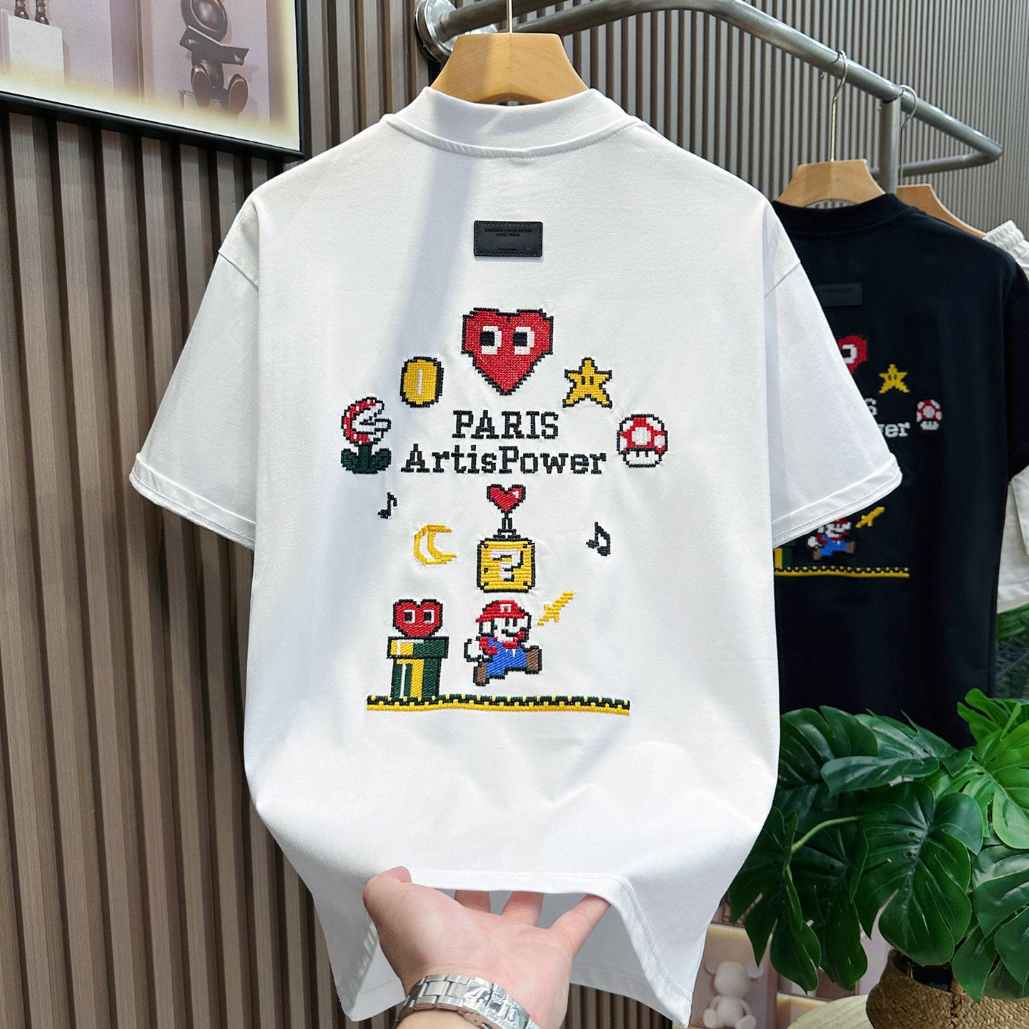 欧货男士高端重工刺绣破洞短袖t恤2026新款夏季潮牌轻奢美式半袖