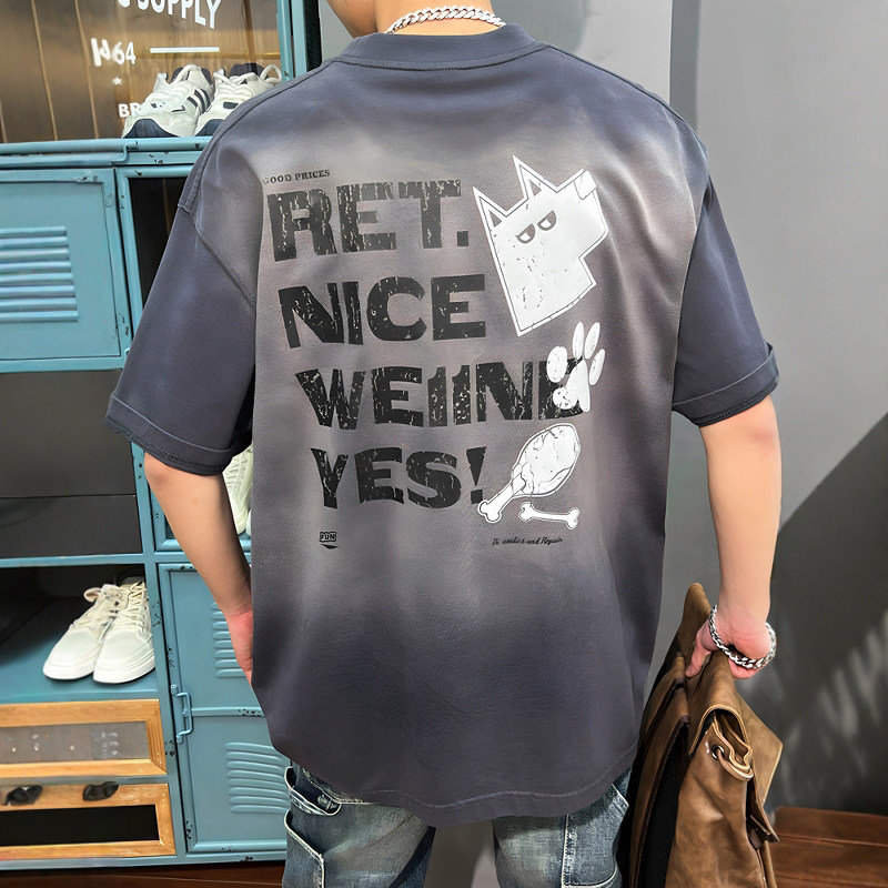 夏季复古2026潮牌短袖T恤男韩版小众宽松重磅体恤纯棉新款半袖潮