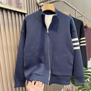 针织外套男款春秋季新款潮牌立领毛线衣服冬装青少年痞帅开衫夹克