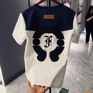 夏季短袖男款2026新款拼色潮流字母t恤衫男百搭高端轻奢半截袖男