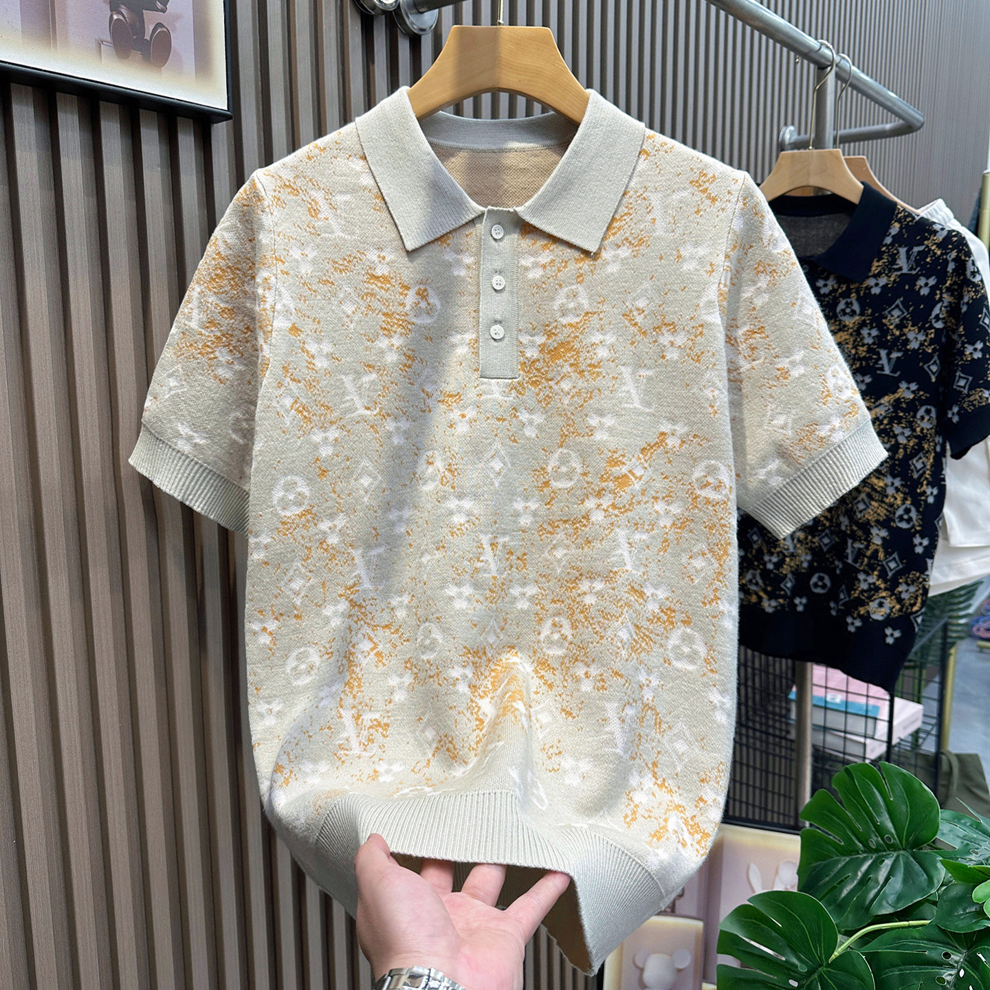 字母提花针织衫上衣翻领t恤男短袖 夏季新款polo衫男款痞帅高级感