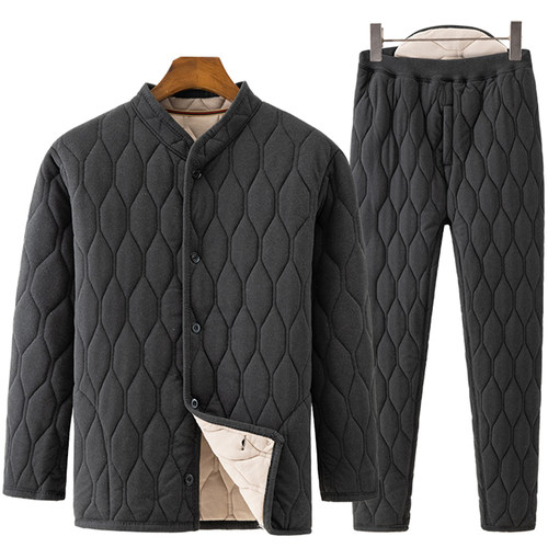 男冬季加厚棉袄套装中老年两件套