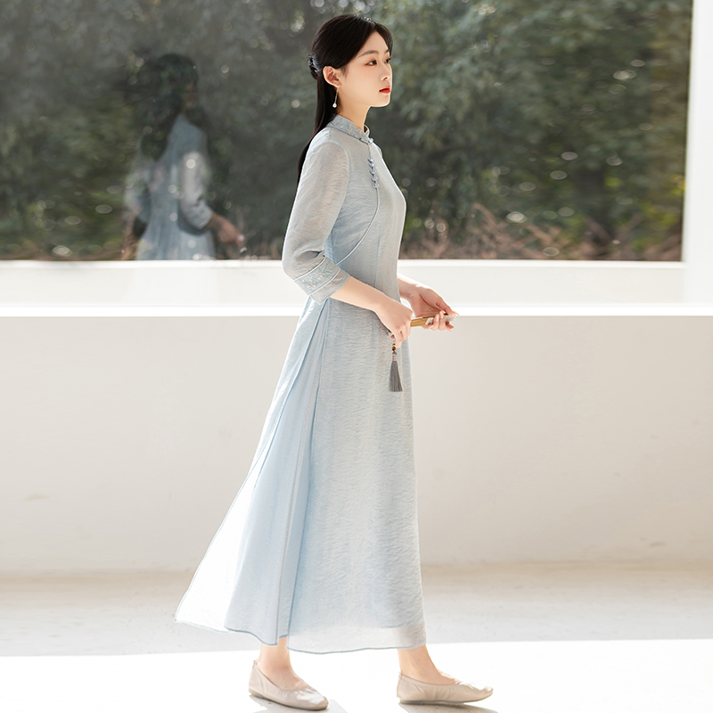 夏季新款2023旗袍连衣裙女奥黛新中式改良汉服中国风禅服女装茶服