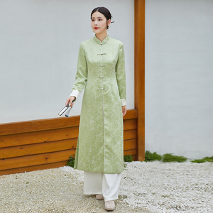 原创新中式国风秋季新款女装套装女复古禅意改良旗袍佛系唐装上衣