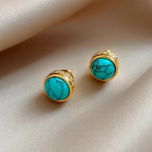 奥特莱斯18K金人工绿松石耳钉