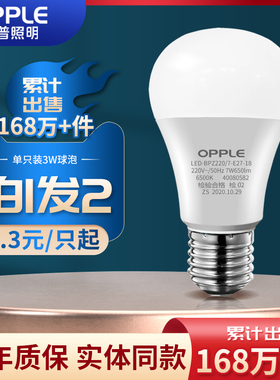 欧普照明led灯泡全光谱e27/e14大小螺口超亮家用台灯球泡节能灯5W