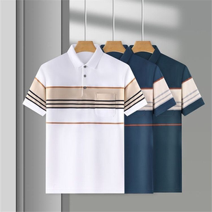 POLO男士 条纹商务高档中年爸爸夏装 短袖 带领夏季 衣服时尚 POLO衫