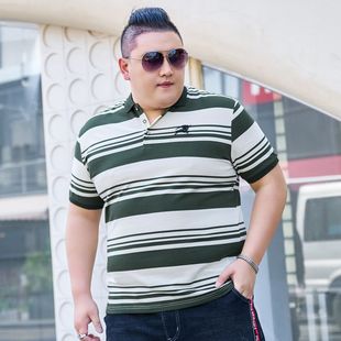 特大 肥胖男装 加肥加大码 特体宽松短袖 翻领t恤条纹流行体恤polo衫