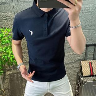 短袖 新款 欧洲站高端男士 T恤2025夏季 翻领修身 休闲小马刺绣Polo衫