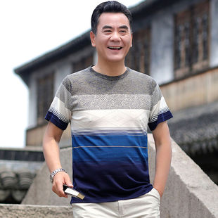 夏装 T恤男装 爸爸装 冰丝短袖 休闲 中老年立领宽松POLO衫 圆领薄款