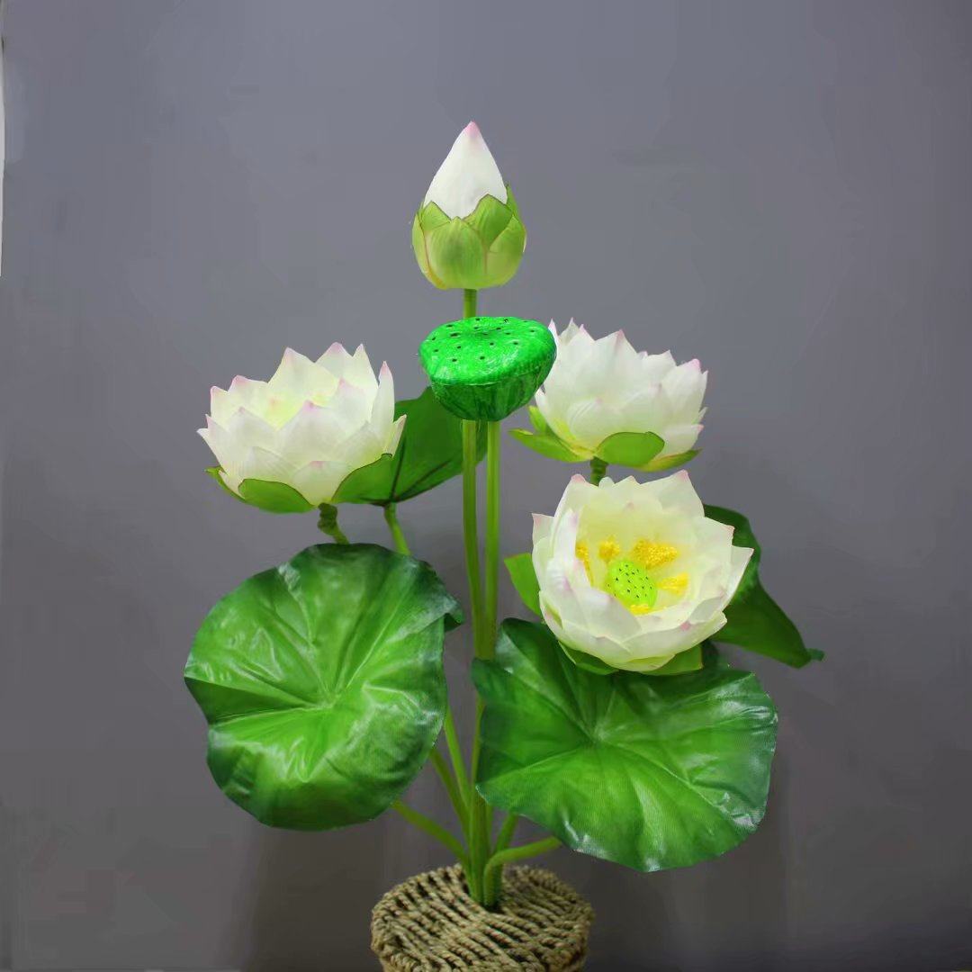 仿真荷花莲花供佛用品 塑料假花绢花小盆栽 佛堂供奉佛前花供花