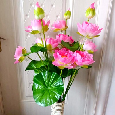 绢花荷花供佛莲花高枝仿真花假花