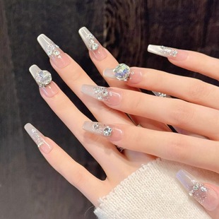 裸色轻奢气质风晕染水光猫眼精品贴钻纯手工穿戴甲 暮色四合