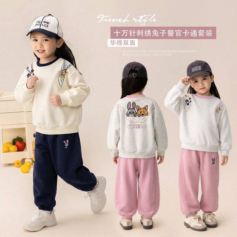 女童运动卫衣套装可爱卡通绣花2026春季新款儿童中小童上衣裤子潮
