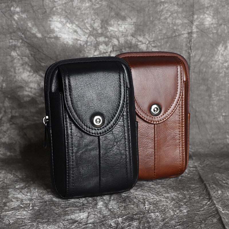 真皮皮带腰包牛皮老人手机包男士挂腰手机包工地干活腰包竖款两用