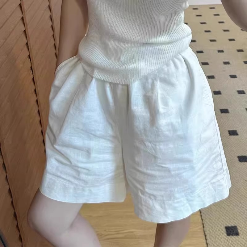 白色亚麻阔腿短裤女2025夏季新款大码胖妹妹高腰显瘦百搭五分裤子