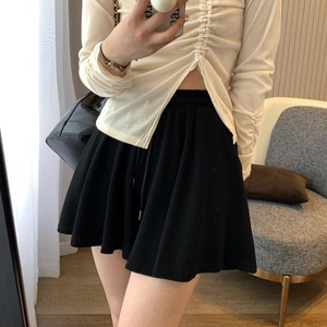 2024夏款大码女装抽绳百搭休闲阔腿短裤胖mm显瘦设计感复古五分裤