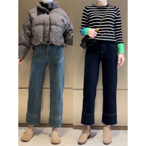 秋冬新款黑色直筒牛仔裤女胖mm大码宽松显瘦梨型身材弹力阔腿裤子